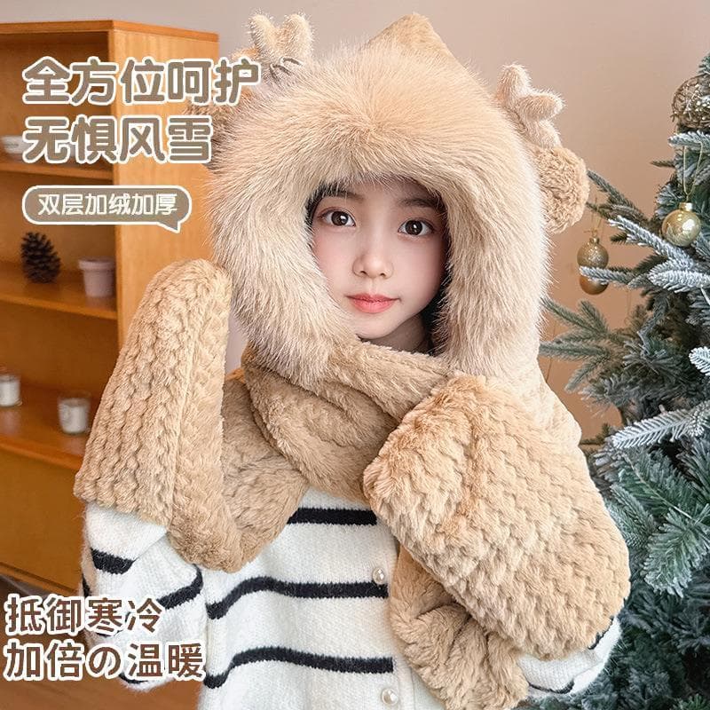 Crianças chapéu cachecol luvas de uma peça conjunto de três peças inverno meninos meninas moda bebê chapéu mais veludo q