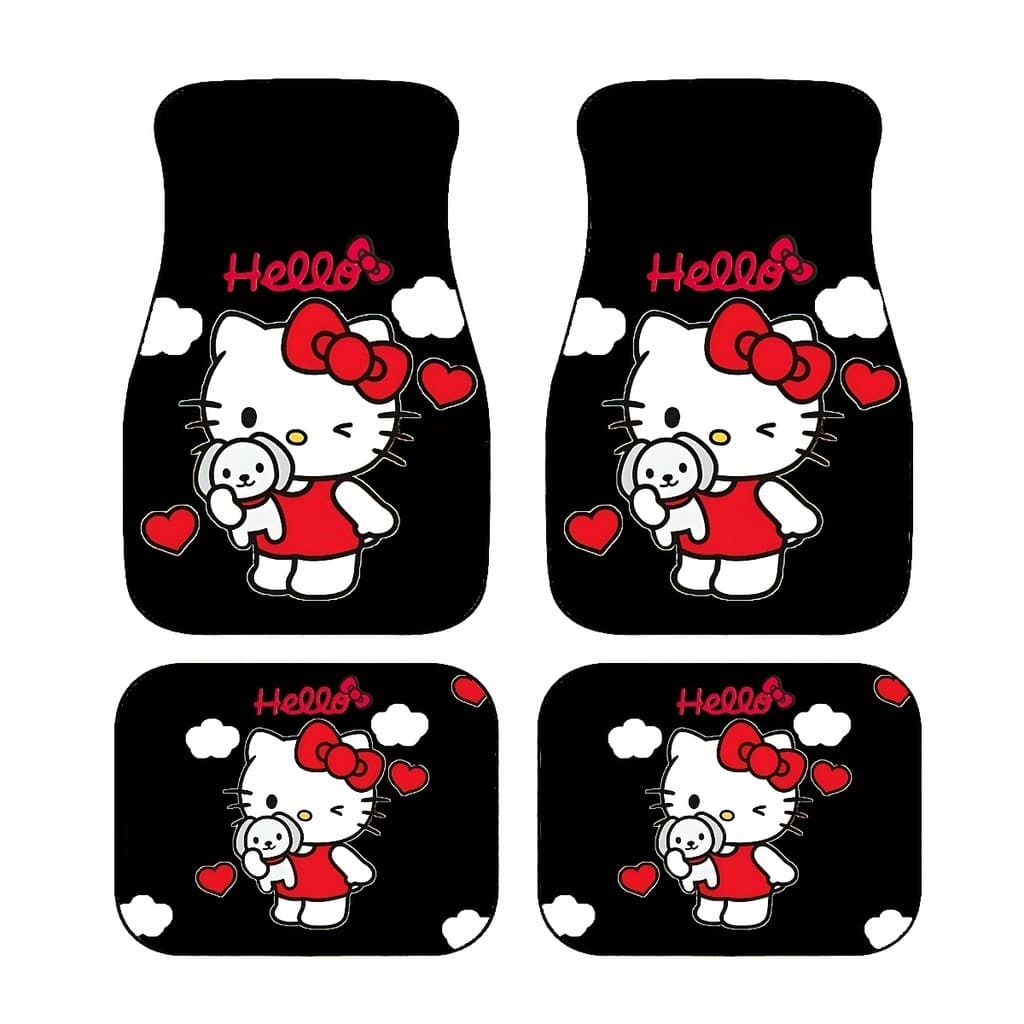 4 peças de tapetes de pés de carro impressos Hello Kitty Sanrio, tapetes de carro de Material durável antiderrapante, ad
