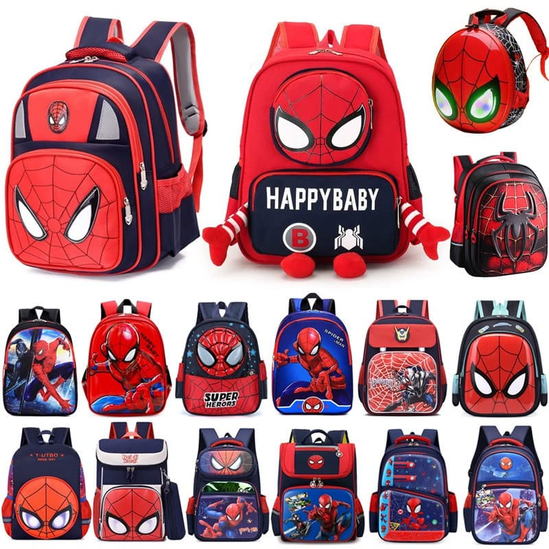 Mochila do Homem-Aranha em Estilo Cartoon: Homem-Aranha: No Universo Aranha, Mochila Escolar para Meninos Q0D4