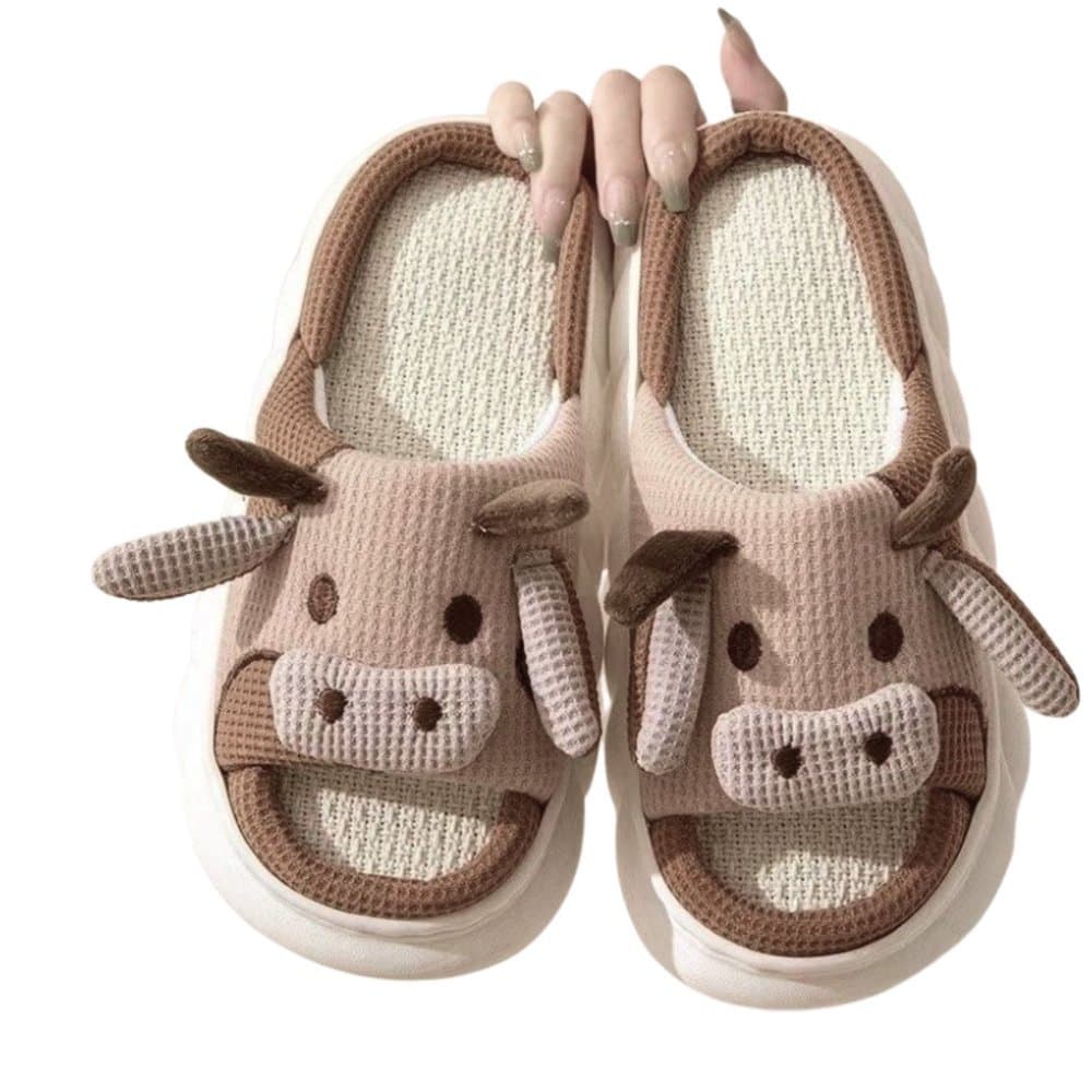 Pantufa Feminina Vaquinha Pelúcia Quentinha Antiderrapante Chinelo de Inverno Macio Silencioso