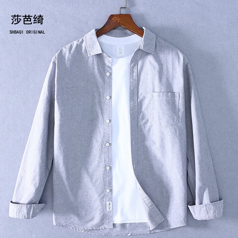 Primavera outono na moda masculina Casual camisa de manga comprida puro algodão Oxford girando americano pesado camisa b