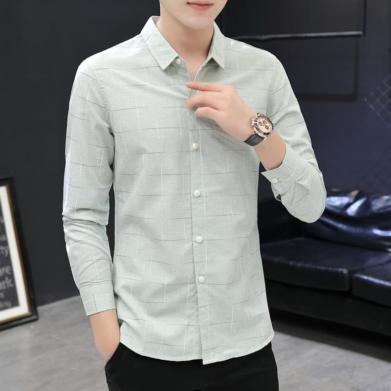 Camisas masculinas de manga comprida Slim-fit simples All-Match camisas masculinas outono novo estilo versão coreana na