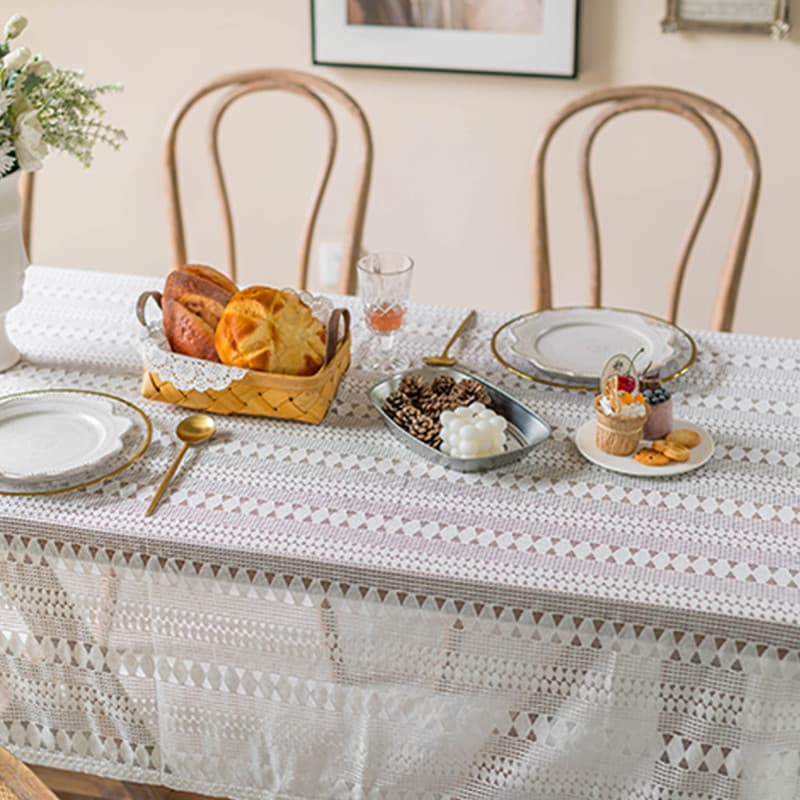 Toalha de mesa francesa de renda branca, oca, retangular, quadrada, nórdica, mesa de café, armário de TV, capa pequena,