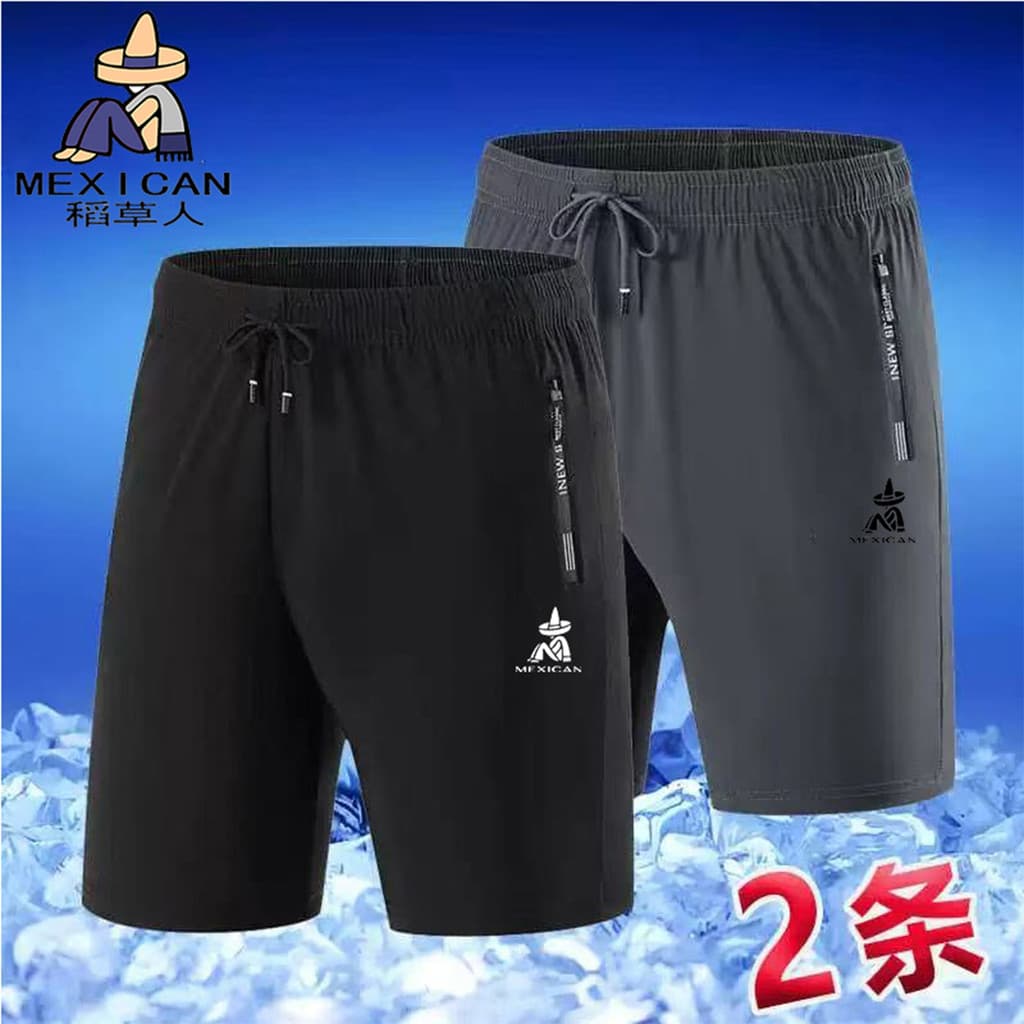 Espantalho calções esportivos de seda gelo masculino verão fino de secagem rápida Casual calças de cinco pontos masculin