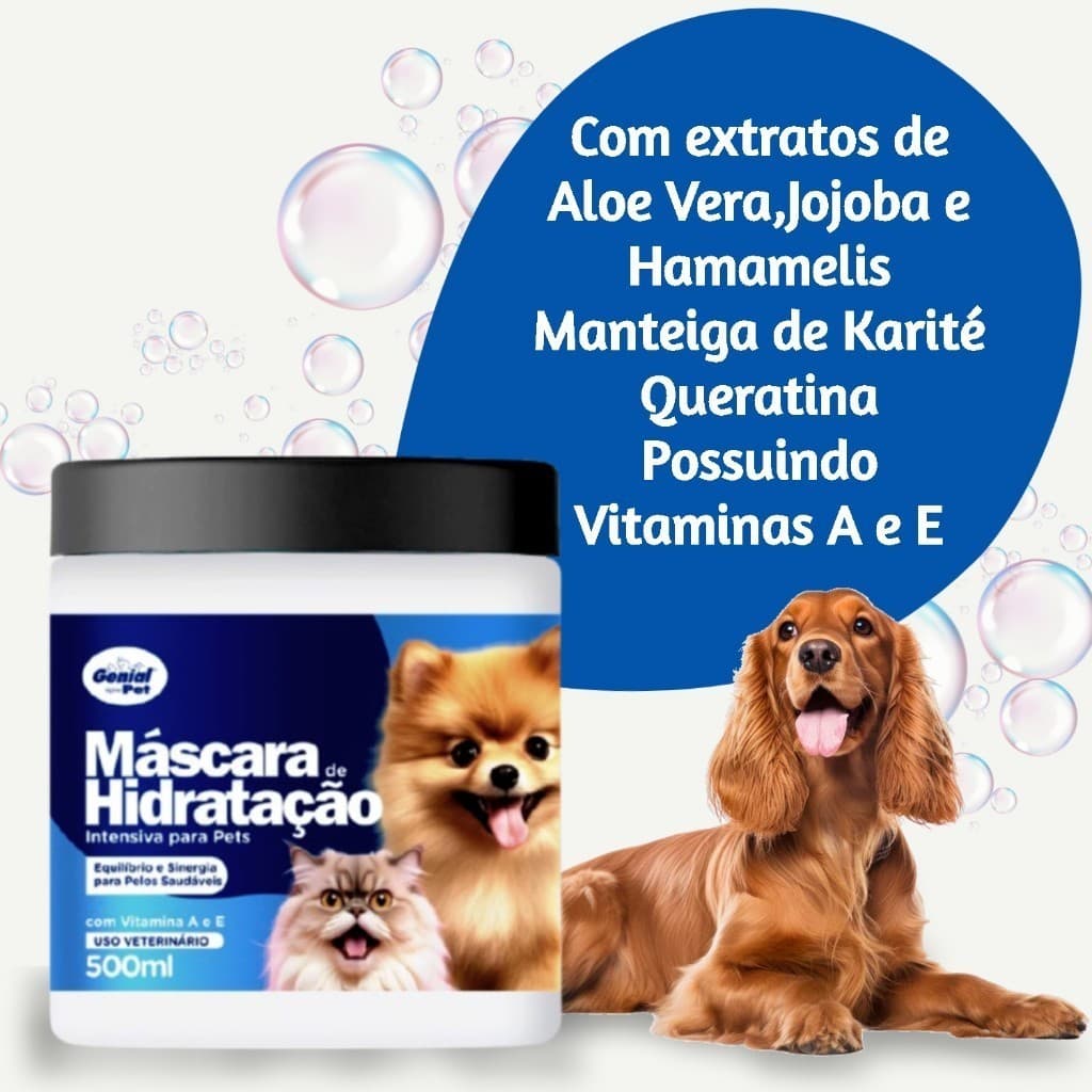 Máscara Para Hidratação e Nutrição Intensa Para Cachorros E Gatos da Genial Pet 500g