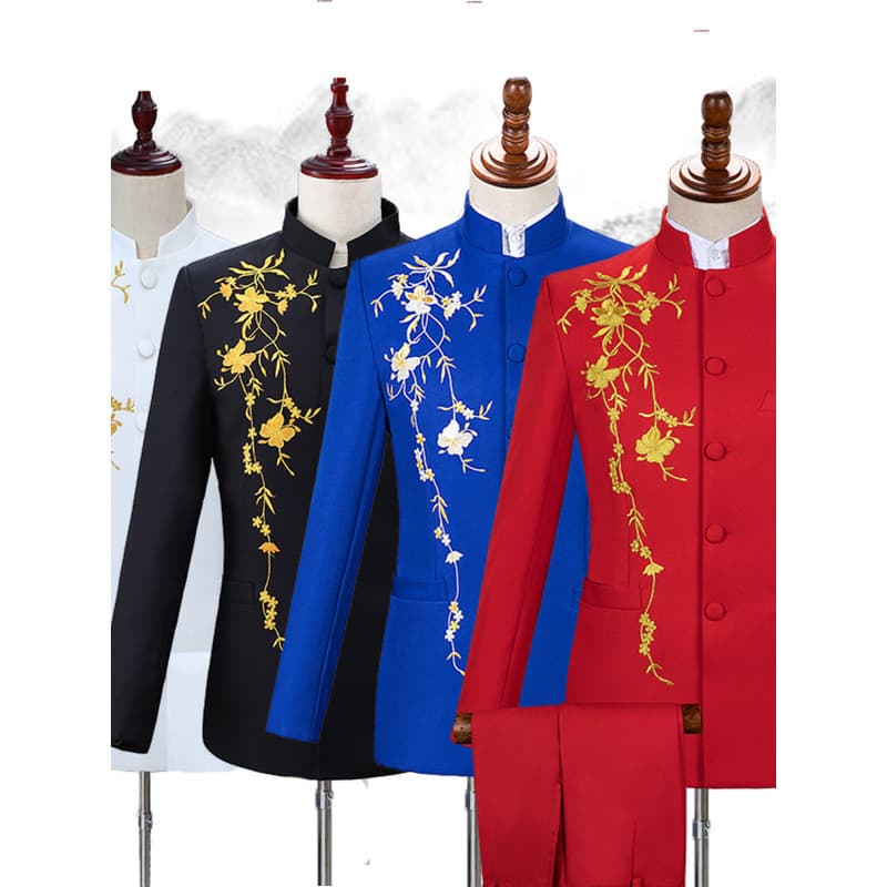 Zhongshan terno masculino juventude chinês gola alta magro-ajuste chinês Tang terno vestido coro desempenho traje mascul