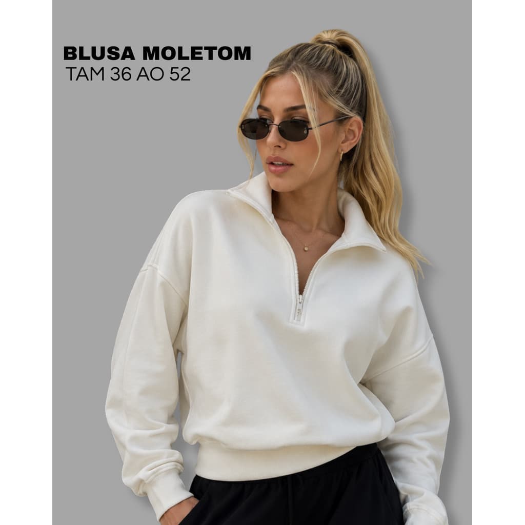 Blusa de Moletom  Feminina Gola Alta com Zíper Moletom Oversized Básico Casual Tecido Premium Peluciado 2026