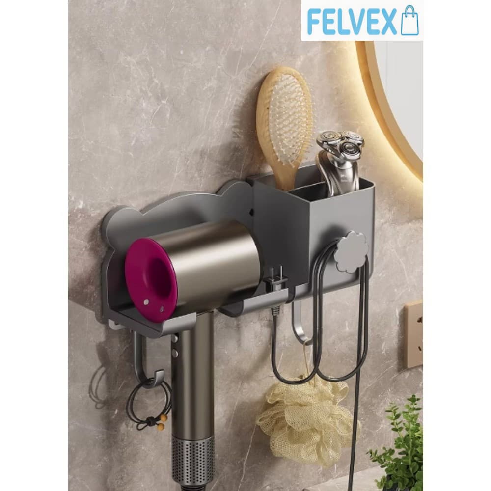 [FEL] Suporte Adesivo De Parede Para Secador De Cabelo Sem Furos Instalação Prática E Resistente