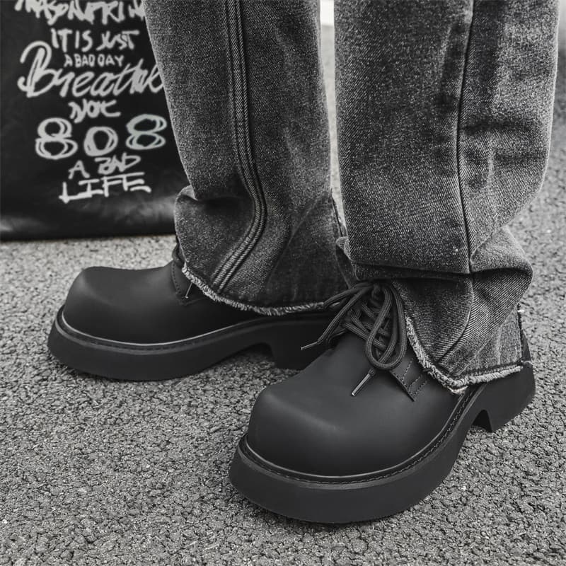 Cleanfit Derby Sapatos Masculinos Fosco Carbono Preto Dedo Grande Sapatos Casuais De Couro De Sola Grossa Aumentados Bri