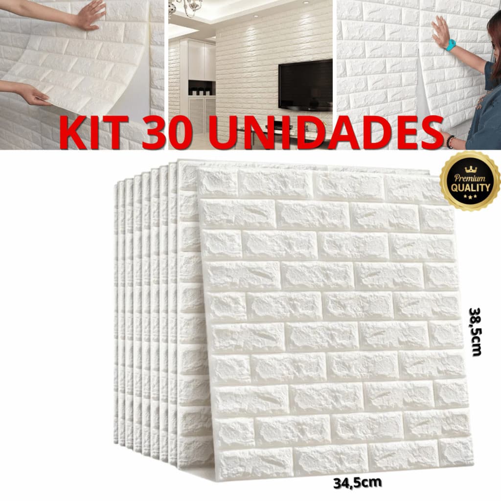 Papel De Parede Tijolinho Branco 3d Autoadesivo Vinílico Kit 30 Placas Adesivas Efeito Tijolo