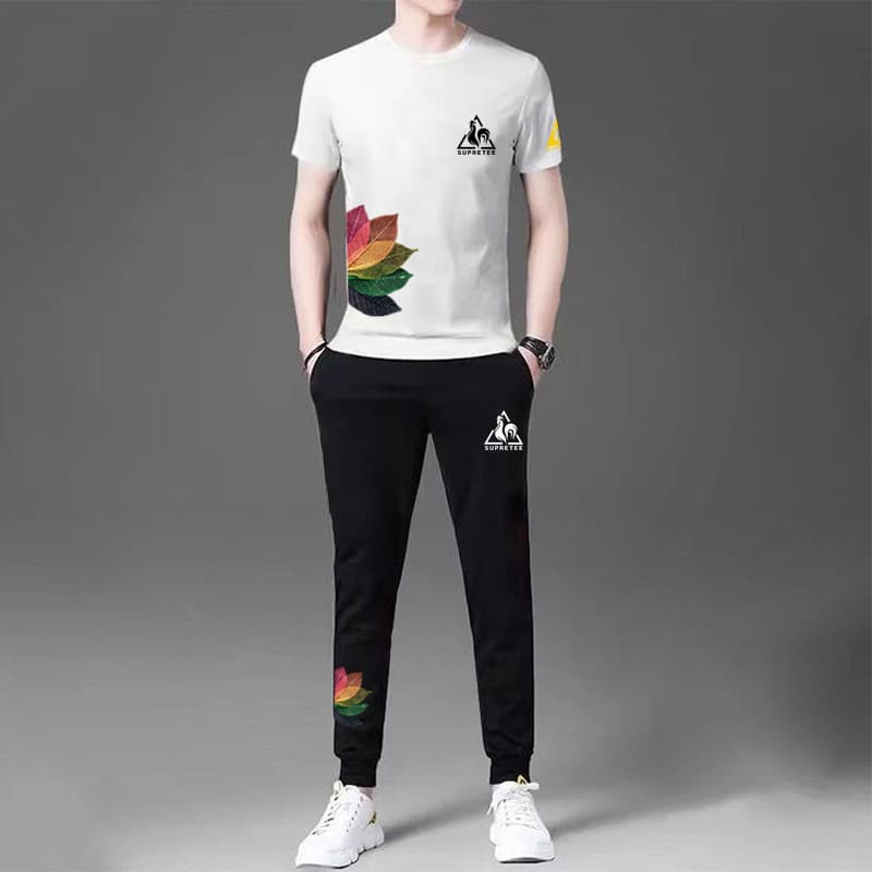Verão Casual terno roupas esportivas masculinas de seda gelo estilo fino 2026 novo estilo de manga curta camiseta calças