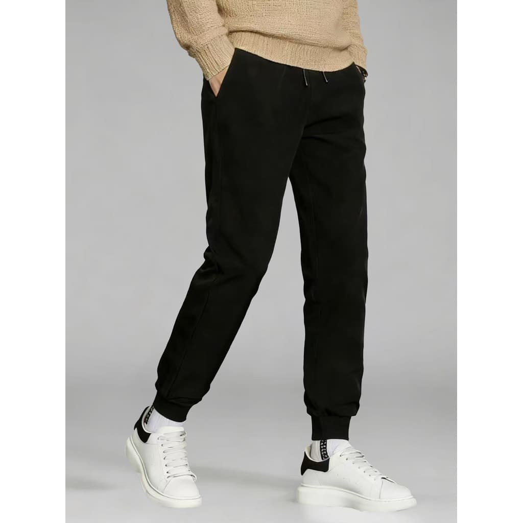 Calça de moletom masculina outono inverno forro de lã engrossado esportes calças casuais preto calças básicas calças mas