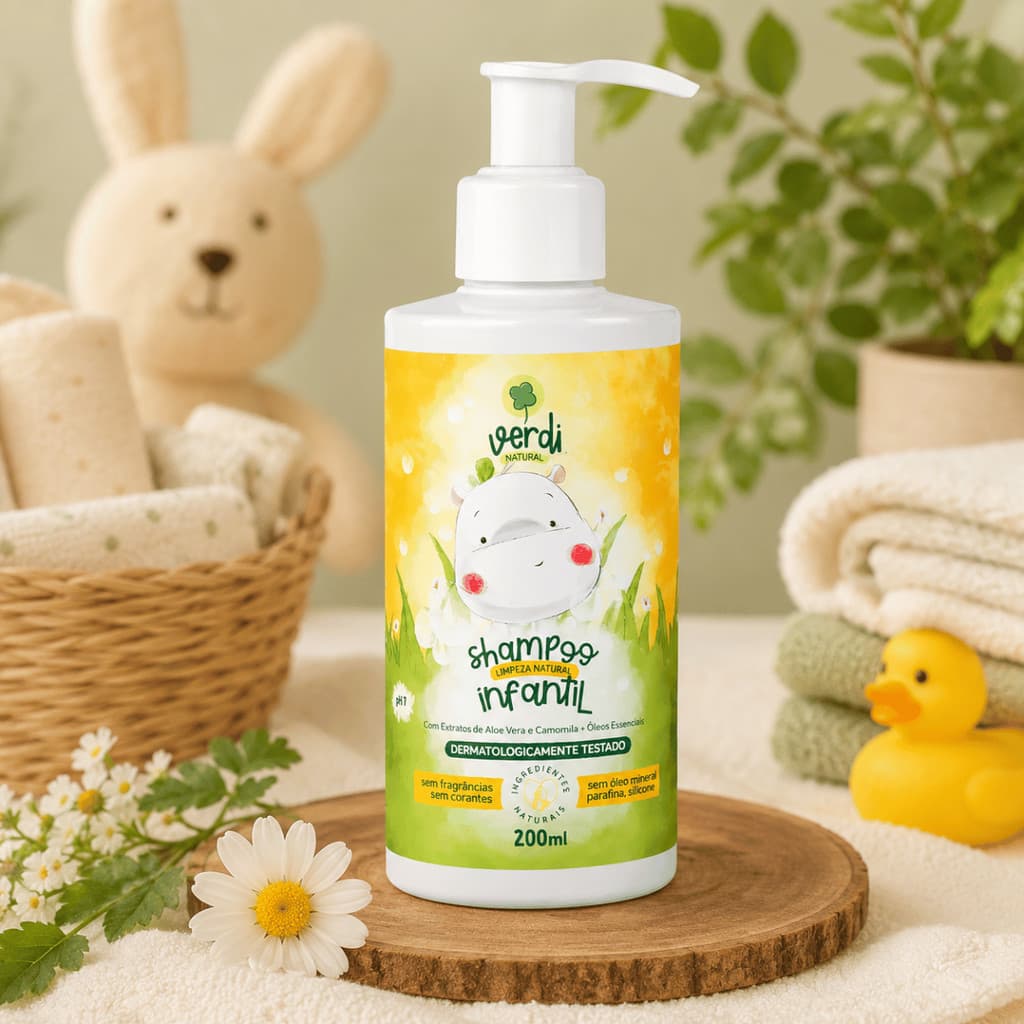 Shampoo Infantil Verdi Natural Extrato de Aloe Vera Camomila Pantenol 100% Natural
