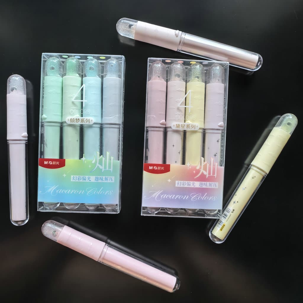 Novo produto luz da manhã 8 cores fantasma cor descompressão divertido iluminador estudante fragrância chave marcador no