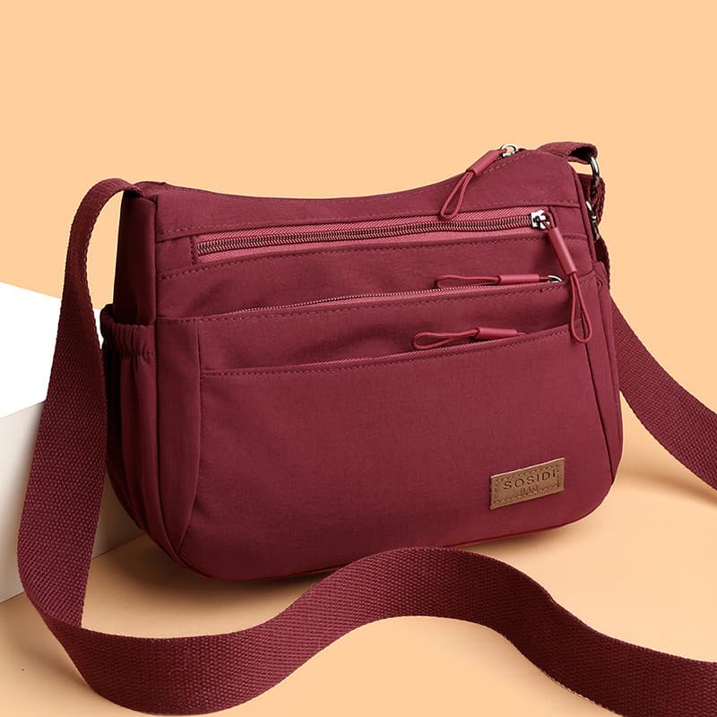 Bolsa mensageiro feminina multicamadas de grande capacidade bolsa de ombro Casual All-Match bolsa de pano de Nylon média