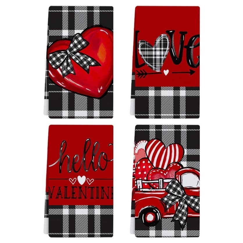 Cross-Border Amazon Dia dos Namorados Vermelho Terry Pano Série Toalha de Mesa Toalha de Prato Atacado