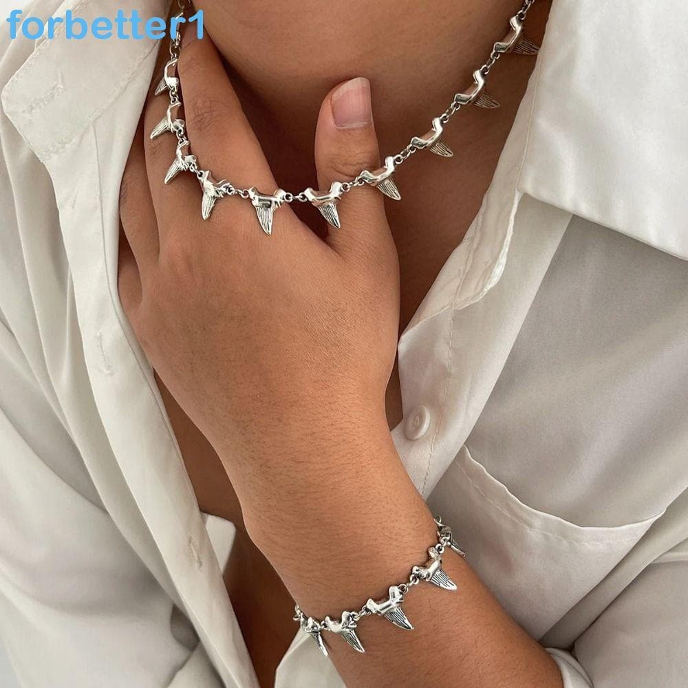 Colar Com Ponta De Rebite FORBETTER , Pulseira Pingente De Dentes De Tubarão Dourado Estilo Étnico , Hip Hop