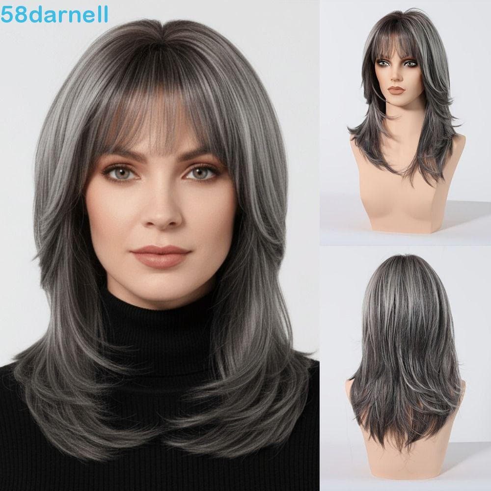 DARNELL Fashion Peruca Sintética , Cabelo Ondulado Em Camadas De Alta Temperatura Estilo Na Altura Do Queixo , Comprimen