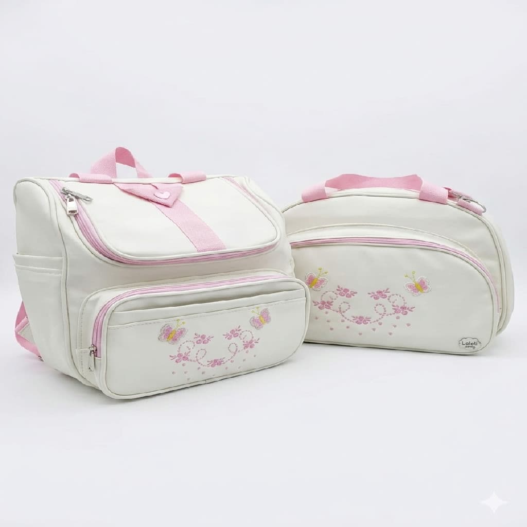 Kit Bolsa e Mochila Térmica Luxo Bordado de Borboletas  Pink