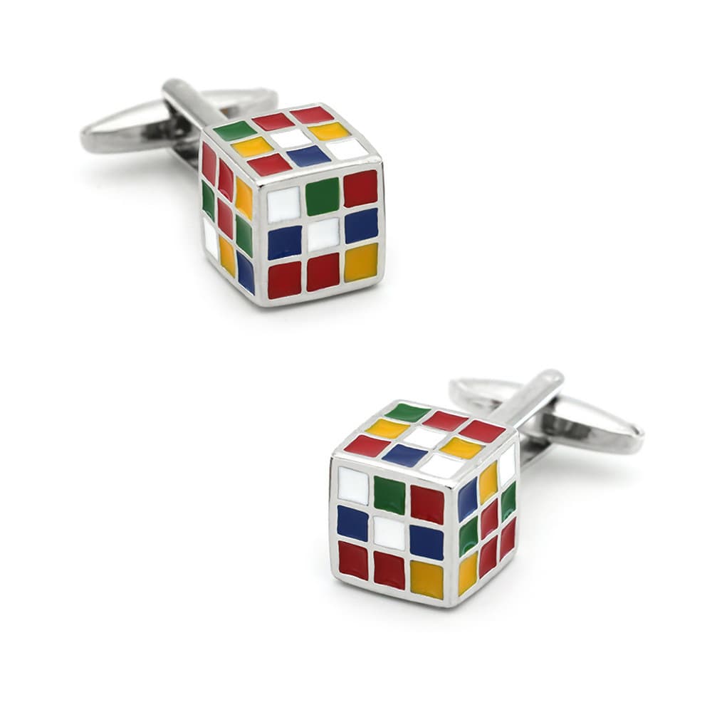 Abotoaduras de cubo de Rubik xadrez em cor de cubo 3D Abotoaduras masculinas para presente