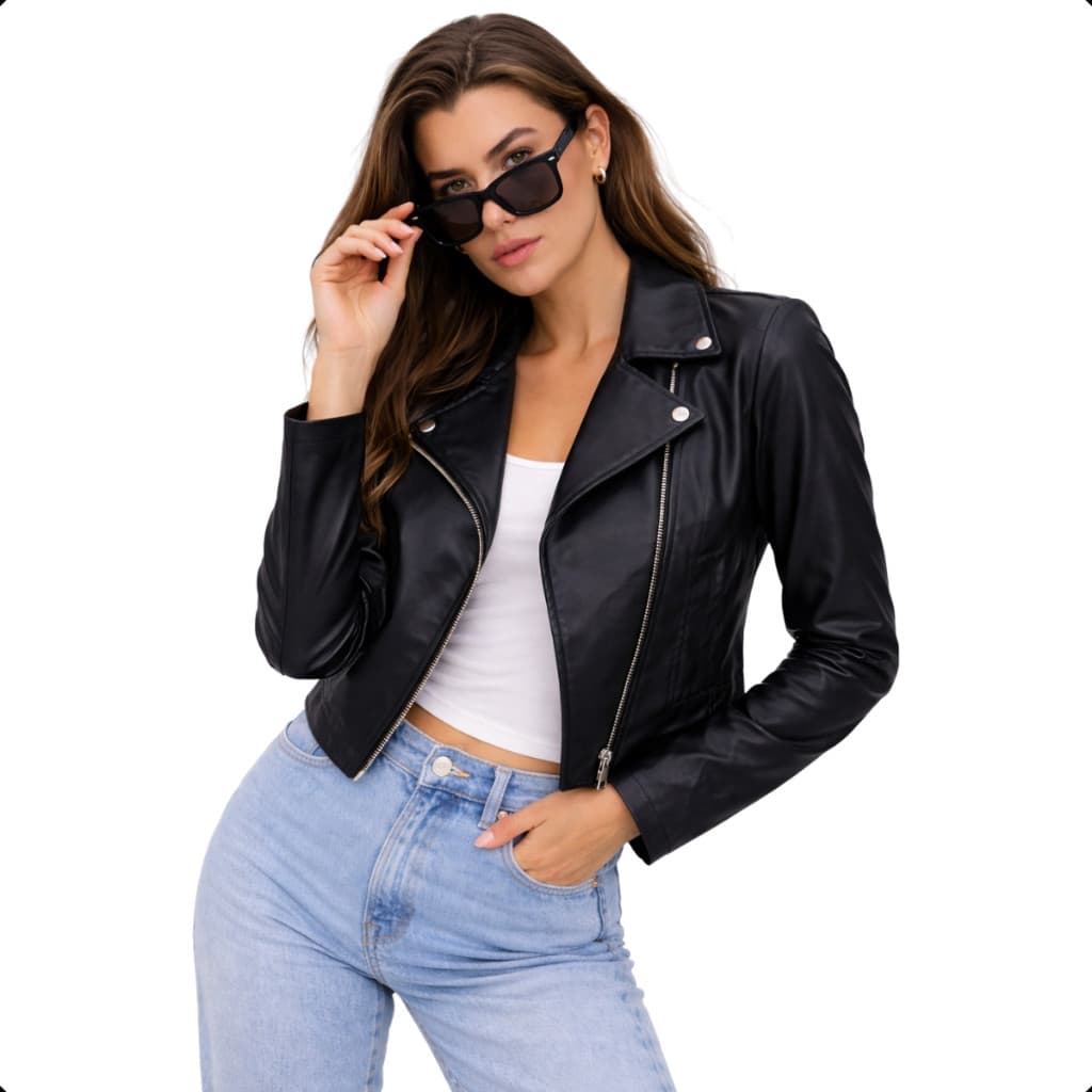 Jaqueta Feminina de Couro Fake Blusa- Courino Sintético Glamour leva Ziper
