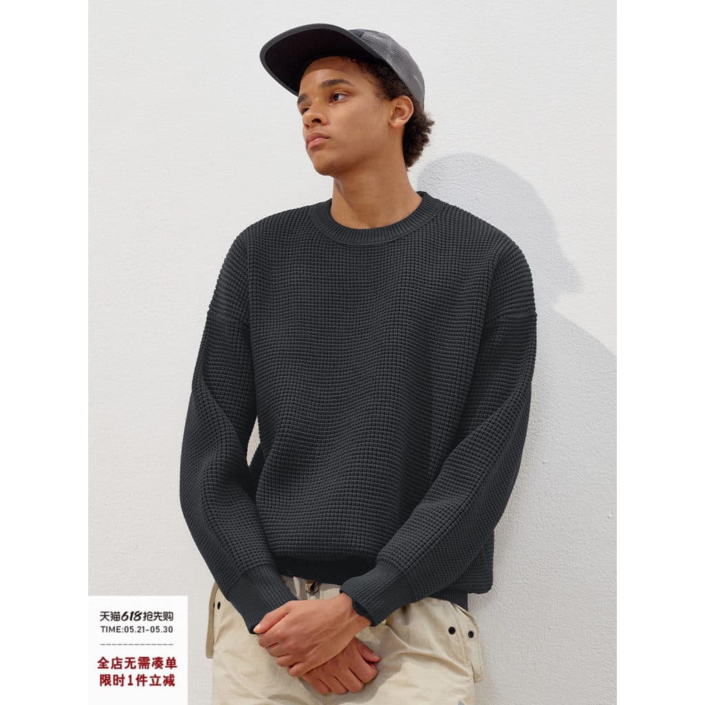 [Item com desconto] 714street Antirrugas Waffle Xadrez Textura Manga Comprida Outono Nacional Trendy Casal S