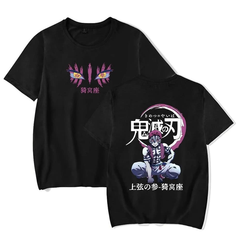 Camiseta Premium Algodão Puro Oversized Unissex Demon Slayer Serie Anime Akaza Hakuji T-shirt