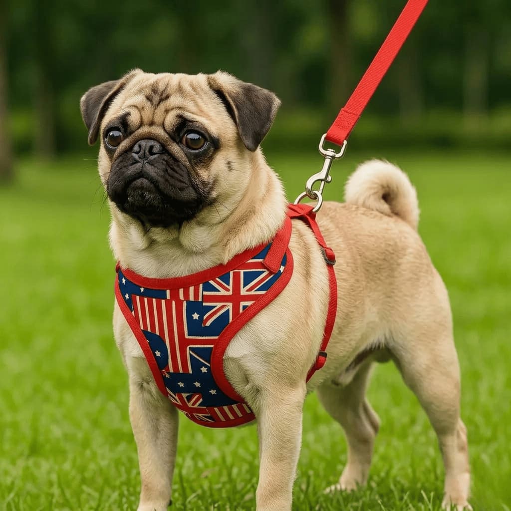 Peitoral Com Guia Para Cães Ajustável Estampa Bandeira Reino unido