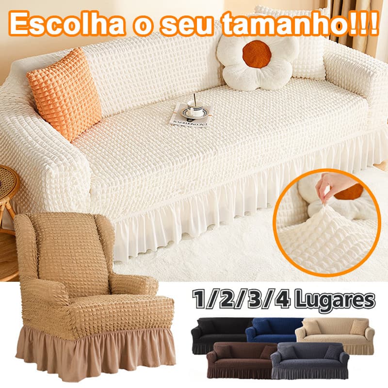 Capa De Sofá 1/2/3/4 Lugares Antiderrapante A Prova De Poeira, Lavável, Textura Waffle, e Com Renda Elástica.