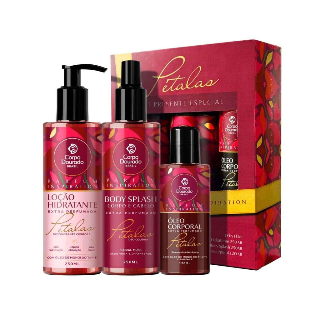 KIT PRESENTE PARFUM INSPIRATION OLEO + HIDRATANTE + BODYSPLASH PETALAS