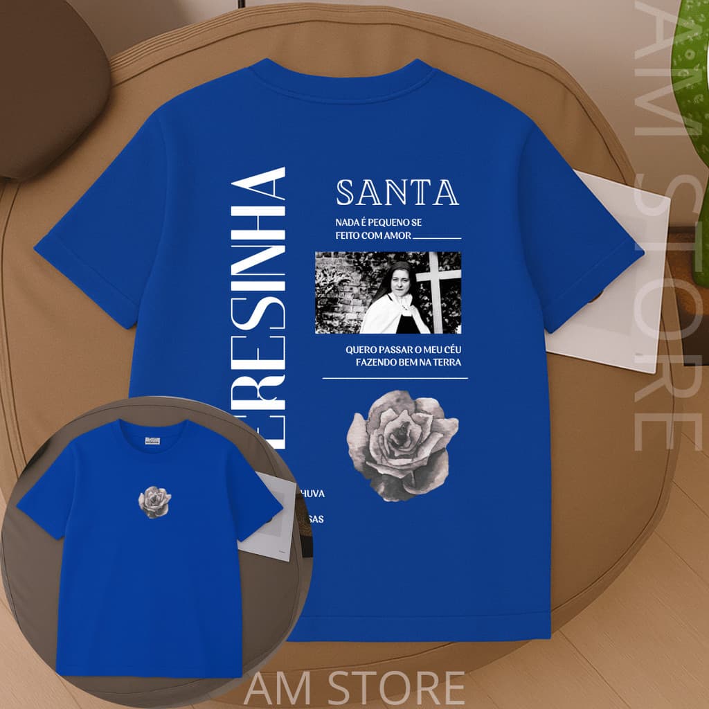 camiseta camisa 100% algodão estampada catolica santa terezinha
