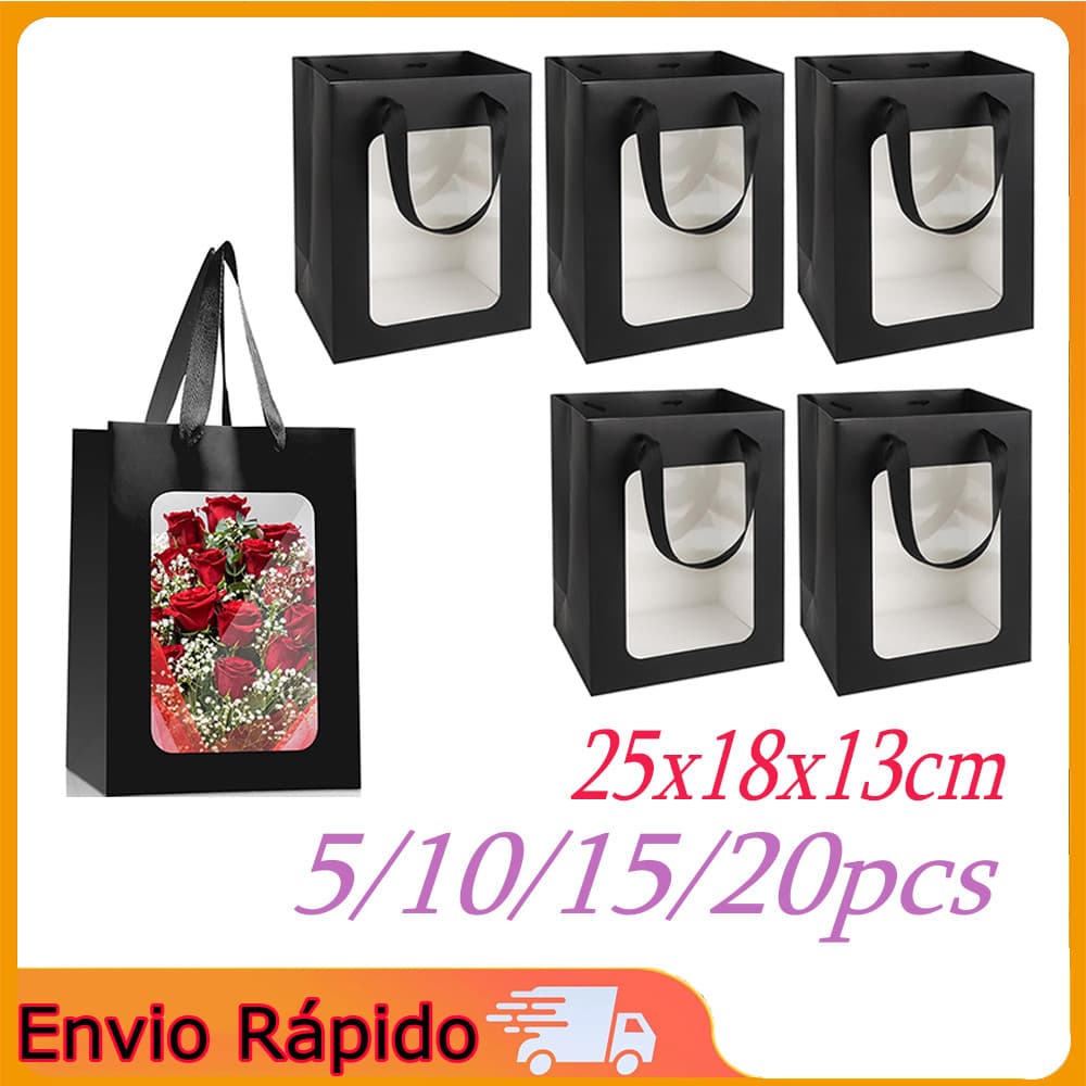 5 sacos de presente de papel com janela transparente sacos de presente sacos de embalagem de presente