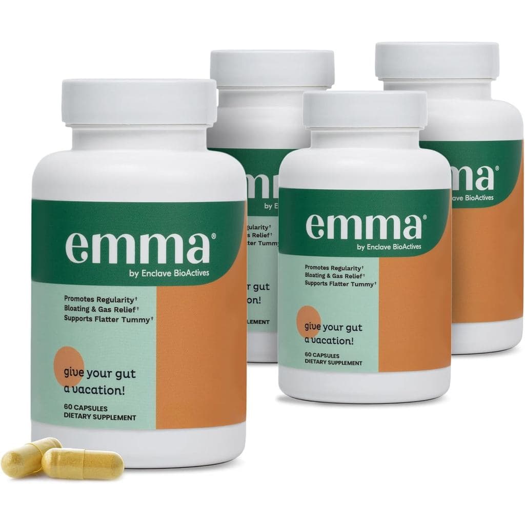 Emma Saúde Intestinal - Pacote com 4 - Alívio de Gases e Inchaço, Constipação, Reparação de Intestino Vazado - Limpeza I