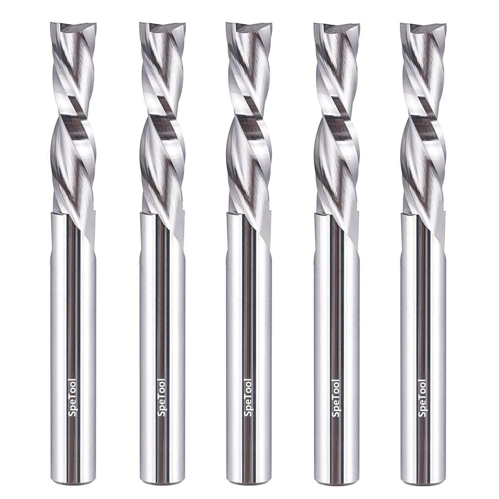 SpeTool 5PCS Spiral Downcut Router Bits 1/4" Shank 1" Cutting Length Solid Carbide CNC Router Bit Set End Mills for Plun