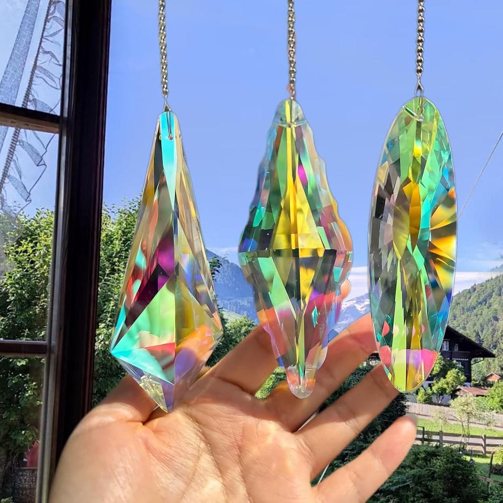 3 Peças de Prismas de Cristal Grandes de 5" para Capturar a Luz do Sol - Cristais Suspensos para Janelas, Criadores de A
