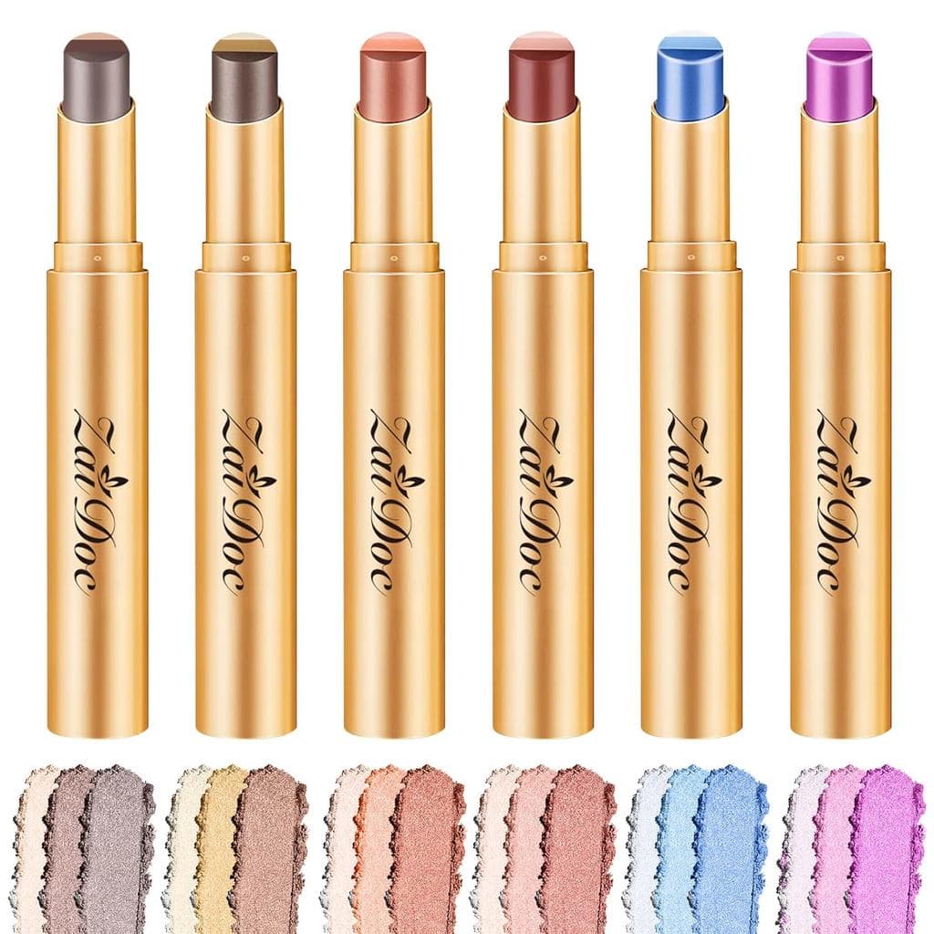 Conjunto de 6 Sombras em Bastão de 3 Cores, Sombra de Olhos de Longa Duração e à Prova d'Água, com Vitamina E para Maqui