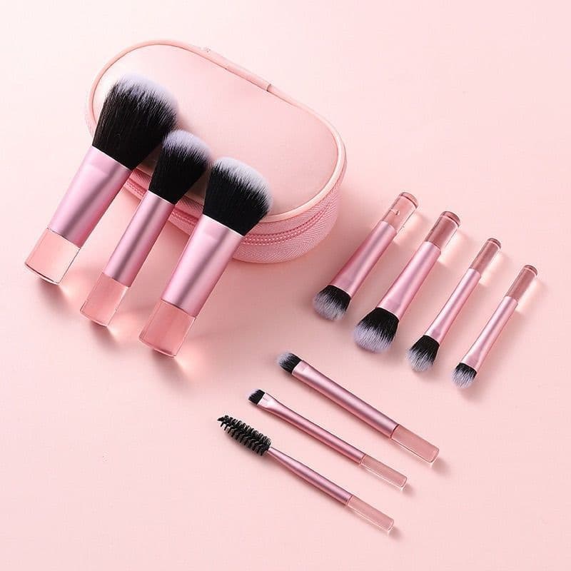 Mini portátil 10 viagem conjunto completo maquiagem iniciante armazenamento de pó solto macio conjunto de sombra Blush c