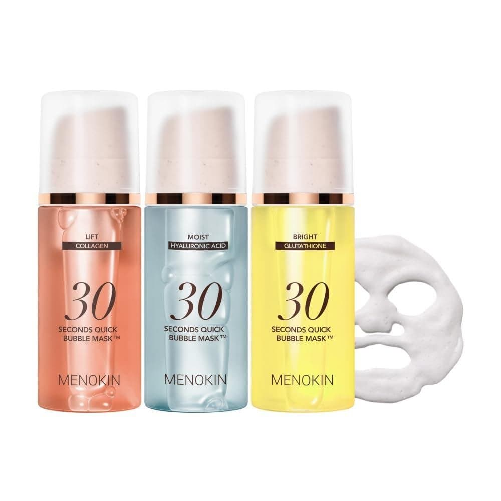 Máscara Facial Coreana MENOKIN 3 unidades [Máscara de Bolhas Rápida em 30 segundos] (Colágeno, Clareadora, Hidratante),