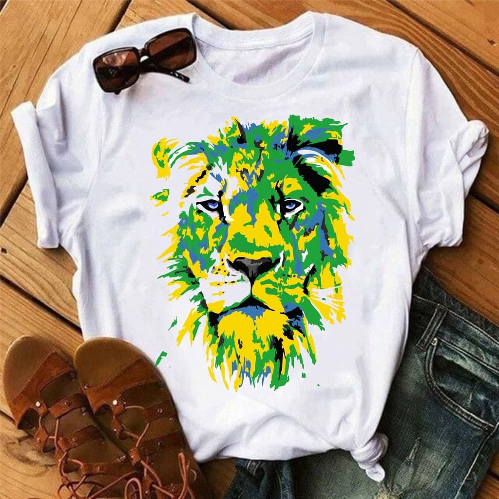 Camiseta feminina, blusa Brasil, borboleta, leão, Jesus, Patriota,, copa