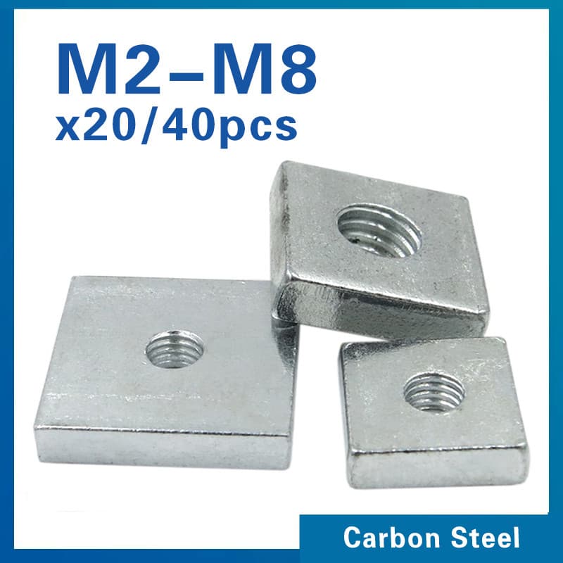 20/40 Pçs/Lote Porca Quadrada M3 M4 M5 M6 Aço Carbono Galvanizado Zincado Bloco Quadrangle Fino Compatível Com Prusa MK3