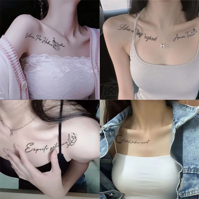 Frases em inglês tatuagem de ervas adesivos clavícula tatuagens suco literário à prova dwaterproof água Sweatproof legal