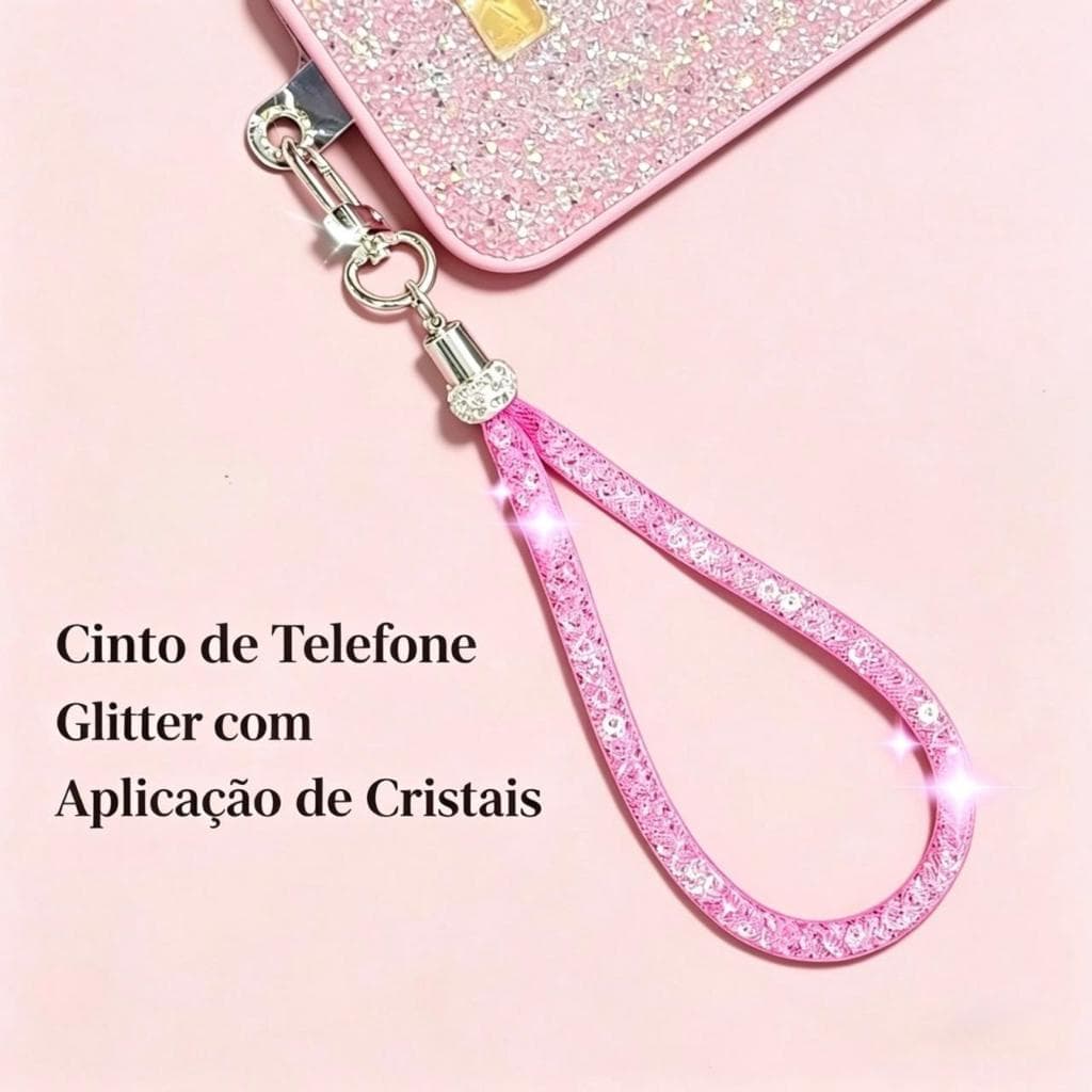 Cordinha para Celular com Cristais e Glitter, Alça para Celular Antiqueda, Pulseira Curta para Capinha e Chaveiro