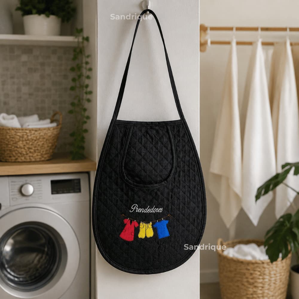 Porta Prendedor Bordado Preto Varal de Roupas