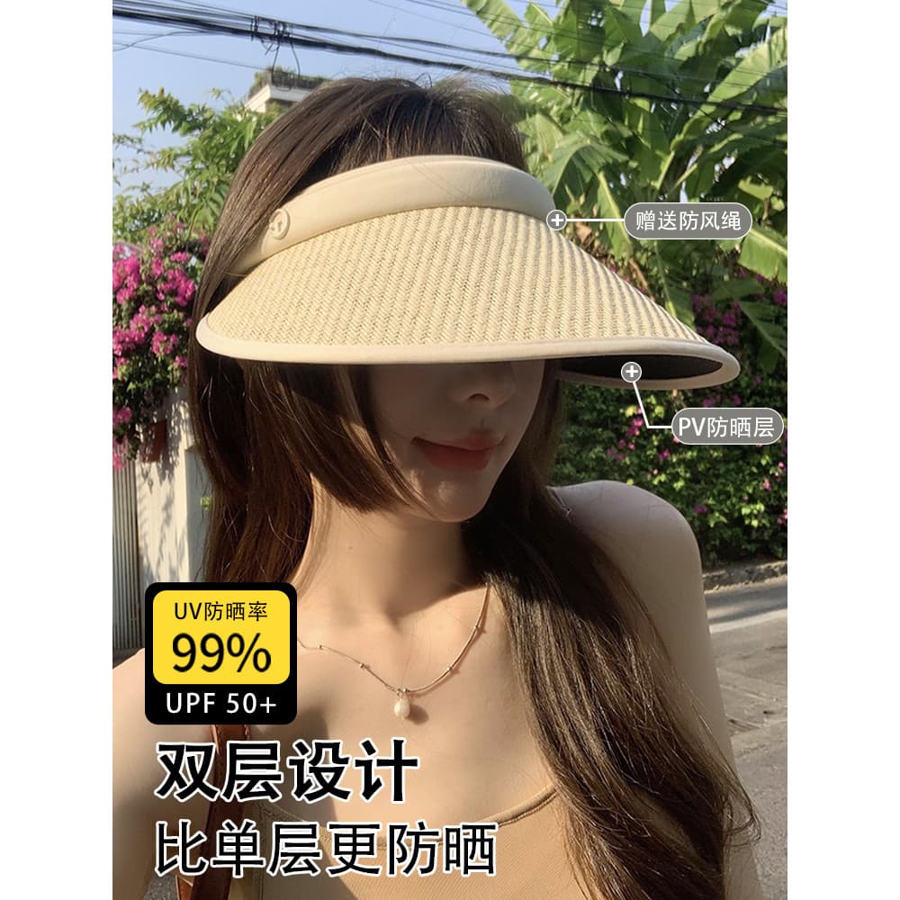 Uv vazio superior protetor solar chapéu feminino verão Anti-ultravioleta rosto pequeno chapéu de sol capa rosto grande b