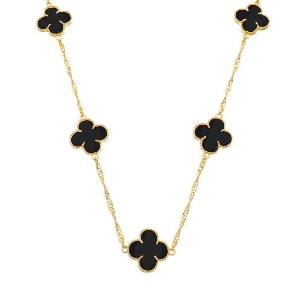 Colar Dourado 5 Trevos Preto banhado a Ouro 24k