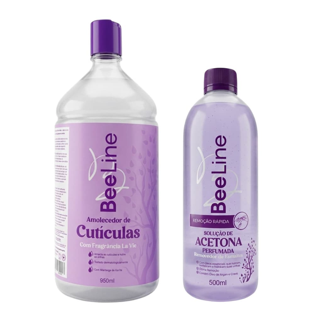 KIT Amolecedor de cutícula La vie 950ml + Removedor de esmalte 500ml perfumada Bee Line