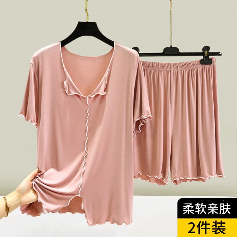 Pode usar fora Modal Shorts de manga curta Loungewear terno feminino verão solto pijamas cor sólida Casual de duas peças