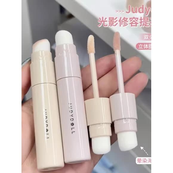 Suavidade Facial obtém!Judydoll Judydoll Líquido iluminador rosa branco destacando bastão de contorno com pincel para ma