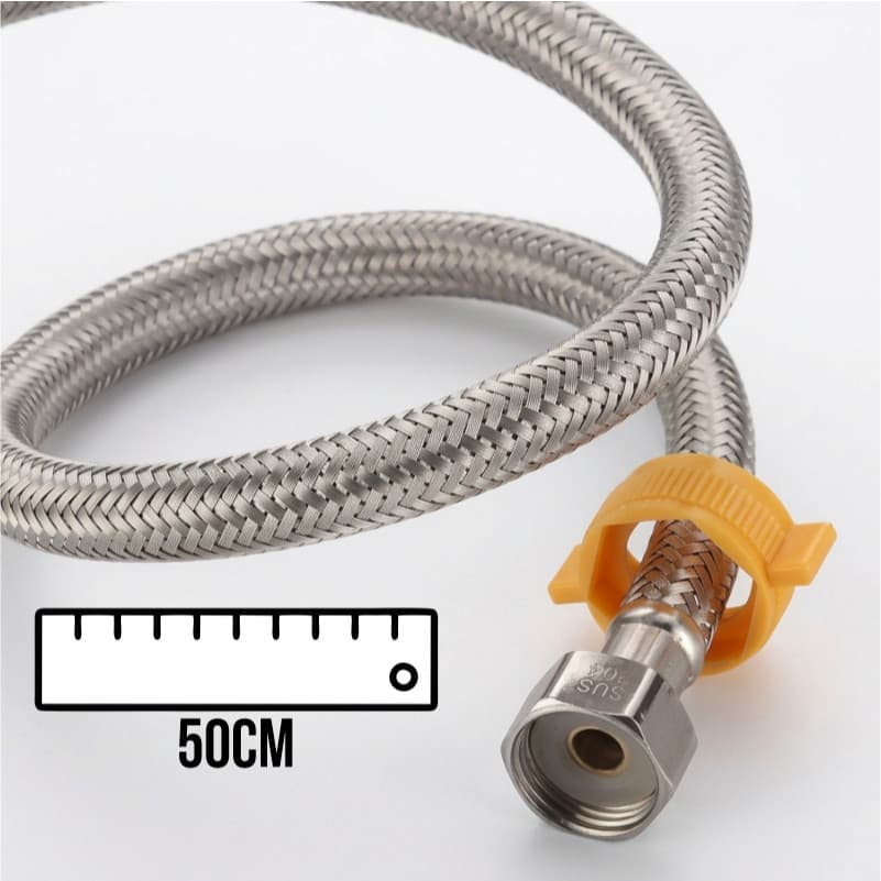 Mangueira Engate Rabicho Flexível Aço Inox 50cm 1/2 Polegada Fêmea x Fêmea Banheiro Torneira pia