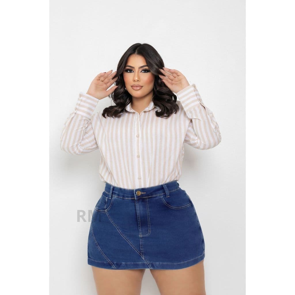Short Saia Jeans Feminino Plus Size Com Lycra ( Azul Intenso )